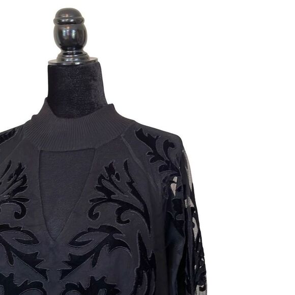 INC International Concepts Womens Black Lace Mesh Sleeve Sweater Size 1X - Picture 4 of 10